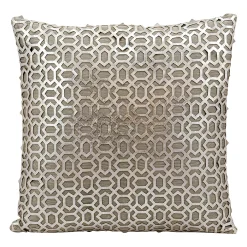 Mina Victory Bias Lazer Cut Silver Leather Throw Pillow