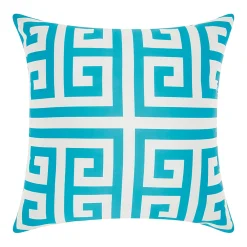 Mina Victory Greek Key Turquoise Outdoor Throw Pillow