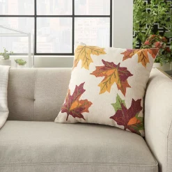 Mina Victory Home For The Holiday Leaves Multicolor Throw Pillow -Safavieh Store 3940555 ALT
