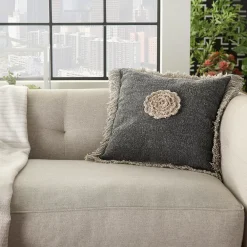 Mina Victory Life Styles Crochet Flower Charcoal Throw Pillow -Safavieh Store 3940562 ALT