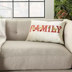 Mina Victory Embroidered "Family" Beige Christmas Throw Pillow -Safavieh Store 3940858 ALT