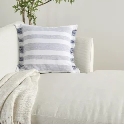 Mina Victory Life Styles Chambray Stripes Throw Pillow -Safavieh Store 5048454 ALT