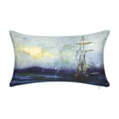 Edie At Home Edie@Home Indoor & Outdoor Watercolor Tall Ship Throw Pillow