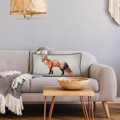 Edie At Home Edie@Home Watercolor Fox Print With Ribbon Embroidery Throw Pillow -Safavieh Store 5534685 ALT5