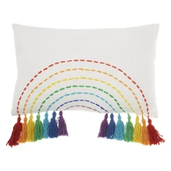 Mina Victory Plush Lines Rainbow With Tassels Multicolor Indoor Throw Pillow