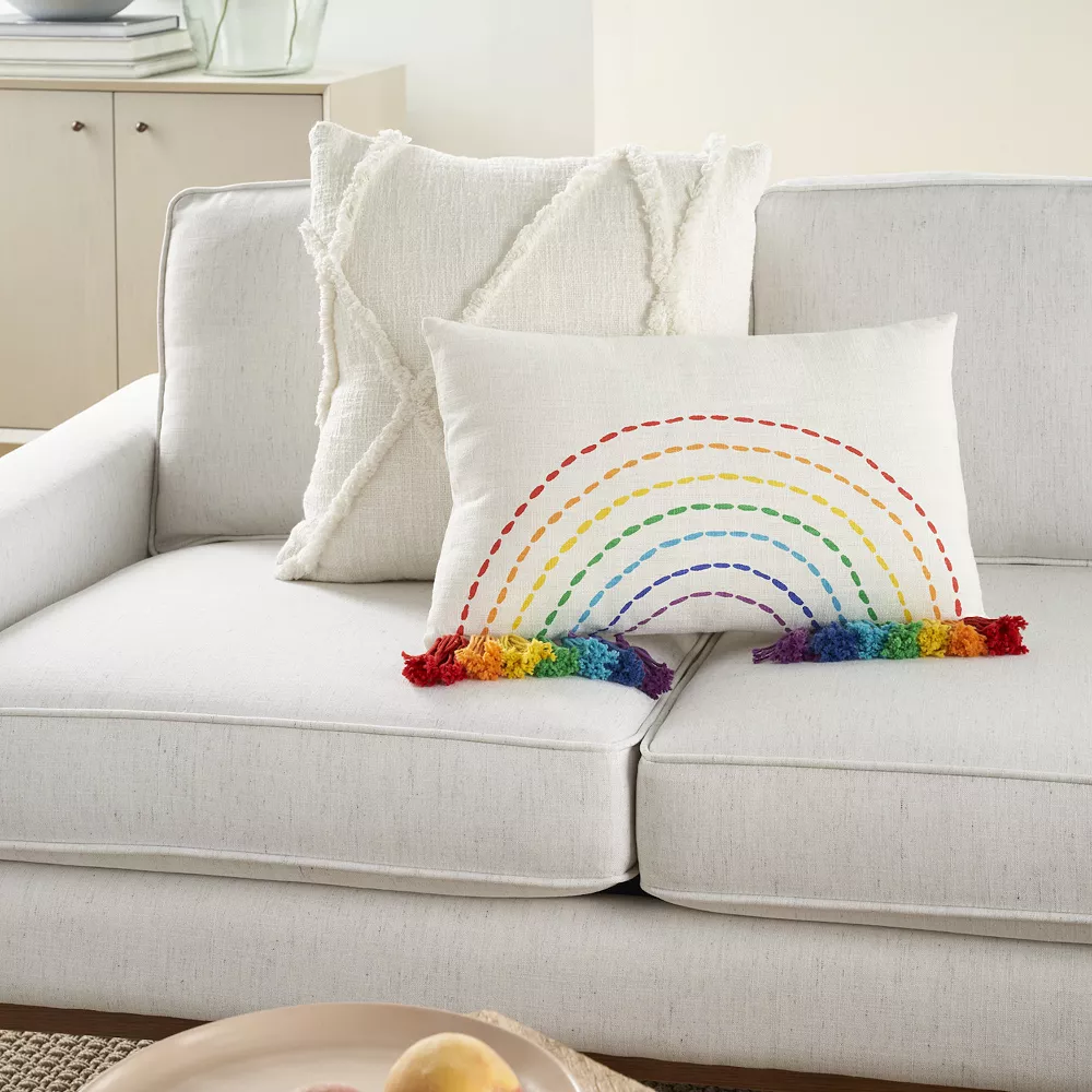 Mina Victory Plush Lines Rainbow With Tassels Multicolor Indoor Throw Pillow 4 Mina Victory Plush Lines Rainbow With Tassels Multicolor Indoor Throw Pillow - Image 2