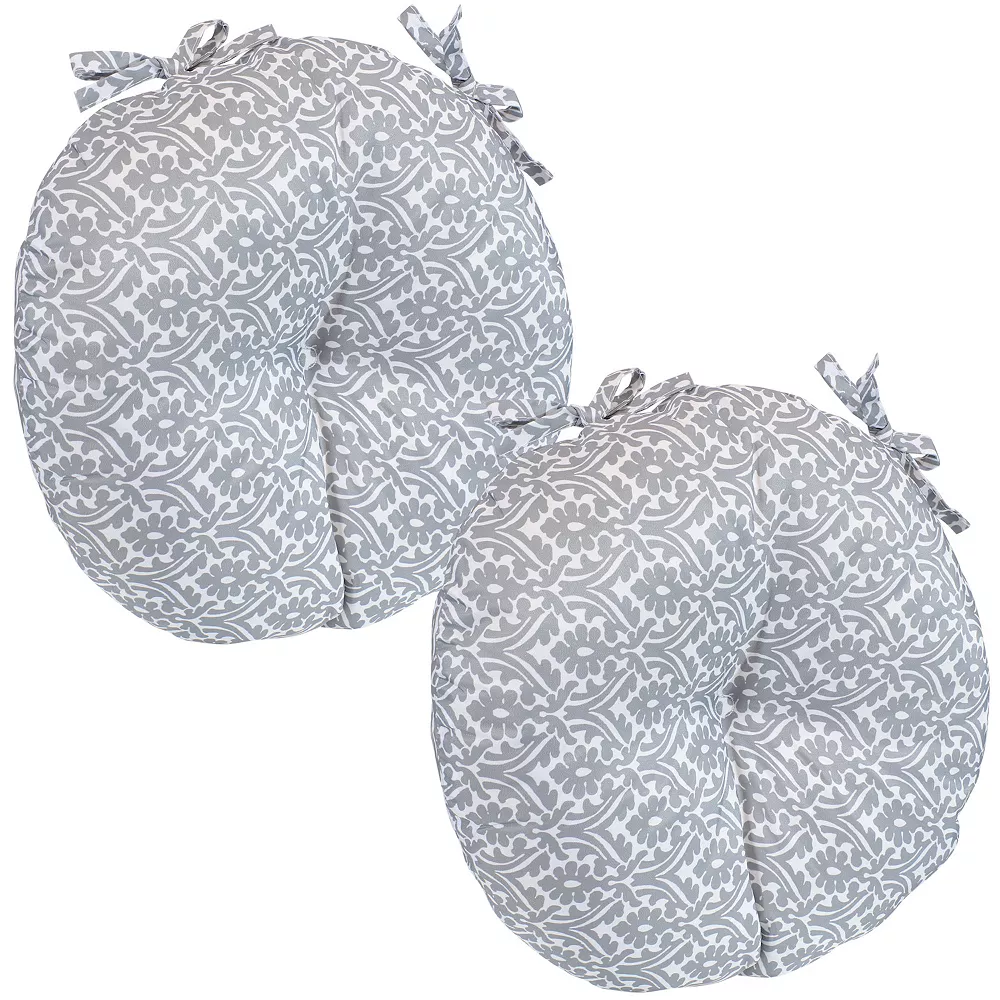 Sunnydaze Decor Sunnydaze Outdoor Round Bistro Seat Cushion - Gray Damask - Set Of 2 3 Sunnydaze Decor Sunnydaze Outdoor Round Bistro Seat Cushion - Gray Damask - Set Of 2