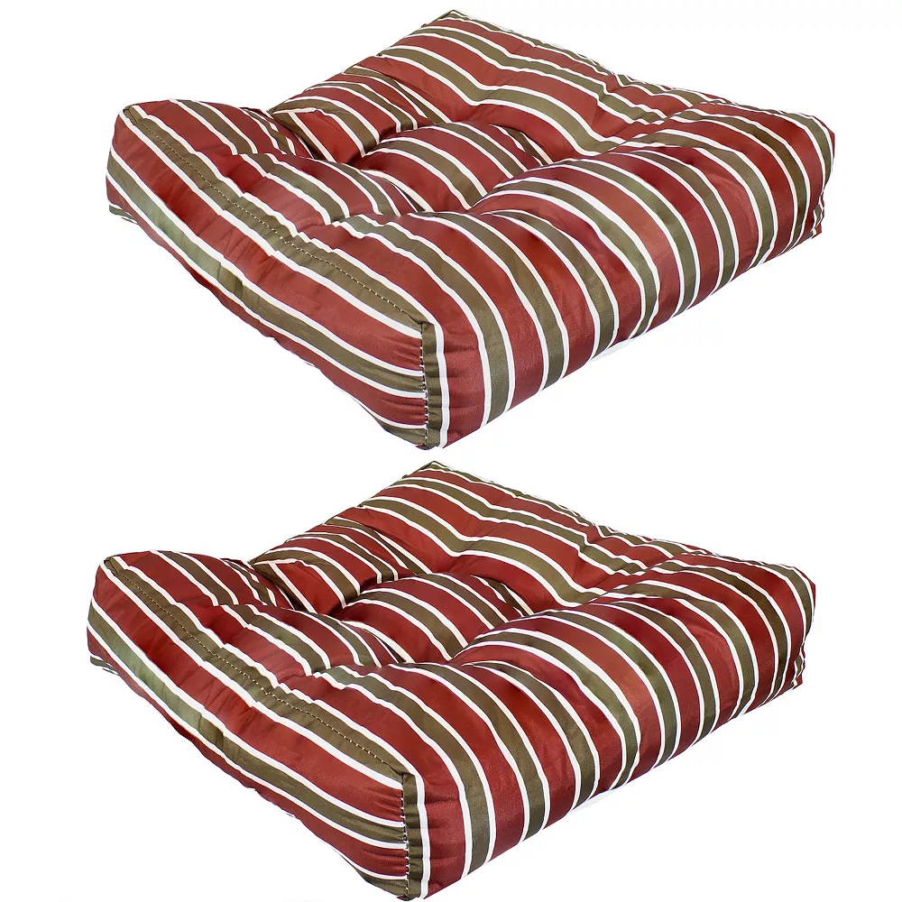 Sunnydaze Decor Sunnydaze Outdoor Square Tufted Seat Cushion - Red Stripe - Set Of 2 3 Sunnydaze Decor Sunnydaze Outdoor Square Tufted Seat Cushion - Red Stripe - Set Of 2
