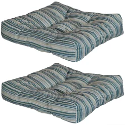 Sunnydaze Decor Sunnydaze Outdoor Square Tufted Seat Cushion - Neutral Stripes - Set Of 2