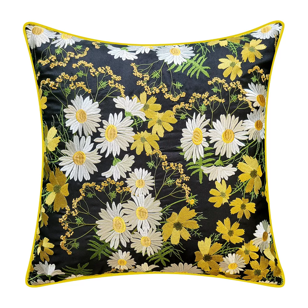 Edie At Home Edie@Home Indoor Outdoor Floral Print With Allover Embroidery Throw Pillow 3 Edie At Home Edie@Home Indoor Outdoor Floral Print With Allover Embroidery Throw Pillow
