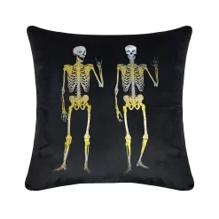 Edie At Home Edie@Home Velvet Rocker Skeletons Throw Pillow