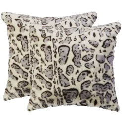 Cheer Collection Set Of 2 Snow Leopard Print Throw Pillows - Soft Velvety Faux Fur Decorative Lumbar Couch Pillows