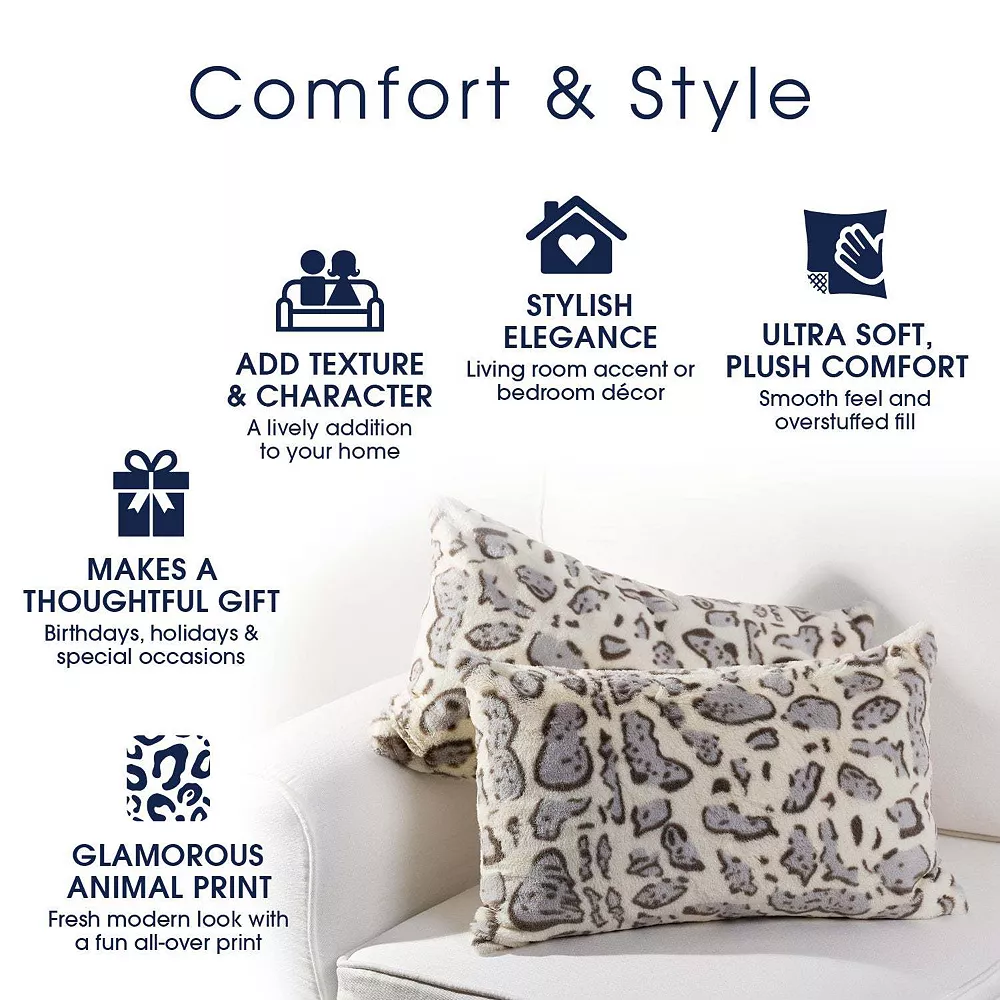 Cheer Collection Set Of 2 Snow Leopard Print Throw Pillows - Soft Velvety Faux Fur Decorative Lumbar Couch Pillows 6 Cheer Collection Set Of 2 Snow Leopard Print Throw Pillows - Soft Velvety Faux Fur Decorative Lumbar Couch Pillows - Image 4