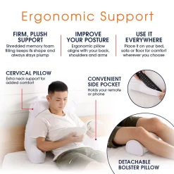 Cheer Collection TV & Reading Pillow With Detachable Cervical Bolster Backrest , Washable -Safavieh Store 5977763 ALT3