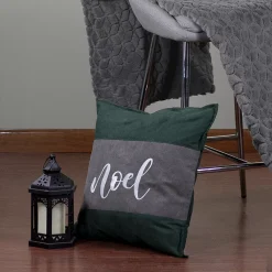 Christmas Central 18" Green And Brown Suede "Noel" Christmas Throw Pillow -Safavieh Store 6066176 ALT