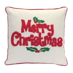 Christmas Central 15.75" Red And Ivory Holly "Merry Christmas" Decorative Throw Pillow