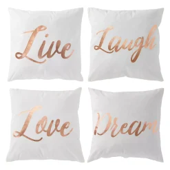 Juvale Set Of 4 Rose Gold Throw Pillow Covers, Live Laugh Love Dream Decorative Cases For Home Decor, Living Room (17x17 In)