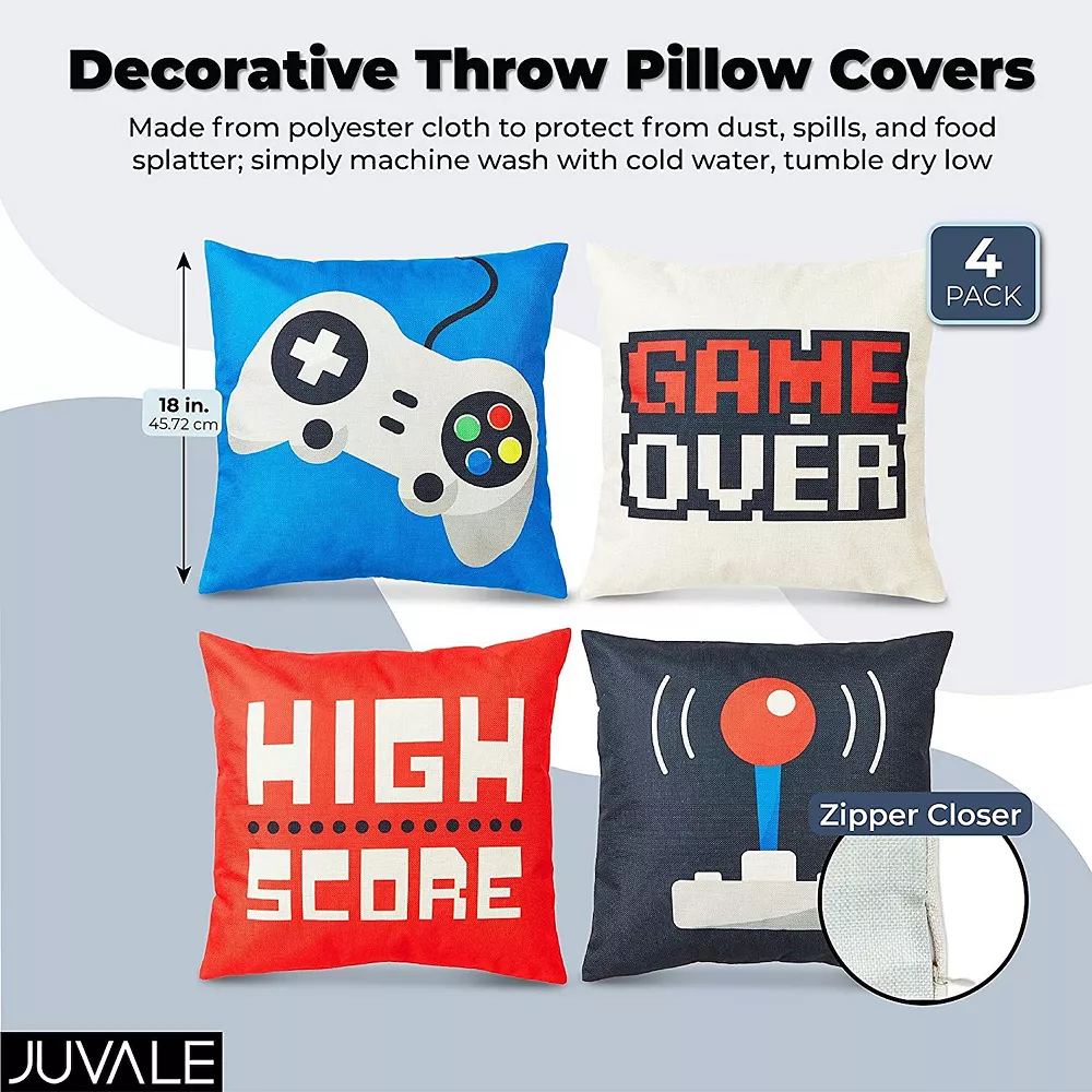 Juvale Decorative Throw Pillow Covers, Video Games (18 X 18 Inches, 4 Pack) 4 Juvale Decorative Throw Pillow Covers, Video Games (18 X 18 Inches, 4 Pack) - Image 2