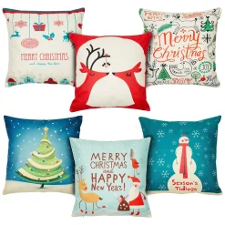 Juvale 18x18 Holiday Throw Pillow Covers, Merry Christmas, Seasons Tidings, Happy New Year (6 Pack)