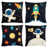 Juvale 4 Pack Spaceship Decorative Kids Throw Pillow Covers, 4 Designs, Astronaut, Rocket Ship, Galaxy Theme (18 X 18 In)