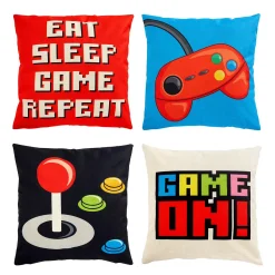 Juvale 4 Pack Decorative Gaming Themed Kids Throw Pillow Cover, 4 Designs (18 X 18 In)
