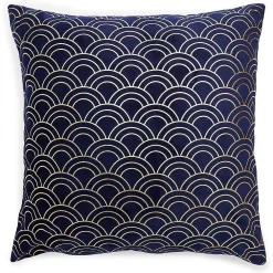 Juvale Velvet Throw Pillow Cover With Dark Blue And Gold Design (17x17 Inches)