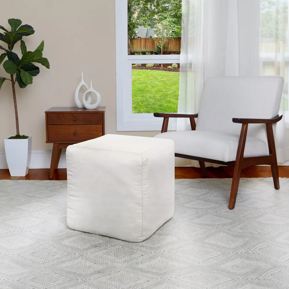 Sorra Home Indoor/Outdoor Sunbrella Foam Pouf - Canvas Natural 4 Sorra Home Indoor/Outdoor Sunbrella Foam Pouf - Canvas Natural - Image 2
