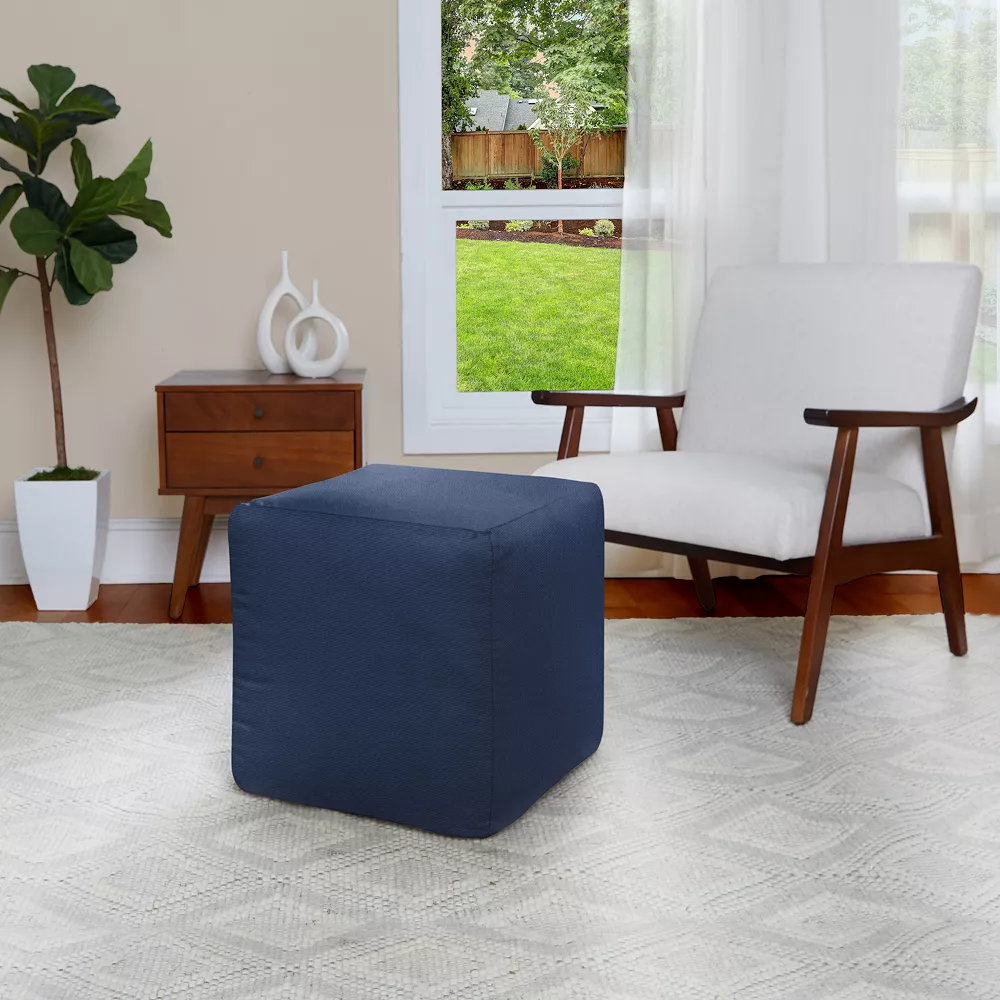 Sorra Home Indoor/Outdoor Sunbrella Foam Pouf - Canvas Navy 4 Sorra Home Indoor/Outdoor Sunbrella Foam Pouf - Canvas Navy - Image 2