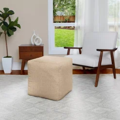 Sorra Home Indoor/Outdoor Sunbrella Foam Pouf - Canvas Fawn -Safavieh Store 6167740 ALT