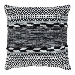 Benzara 18 X 18 Jacquard Square Decorative Cotton Accent Throw Pillow With Soft Boho Tribal Pattern, Black, White