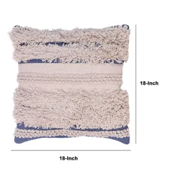 Benzara 18 X 18 Handcrafted Soft Shaggy Cotton Accent Throw Pillow, Woven Yarn, Beige, Blue 8 Benzara 18 X 18 Handcrafted Soft Shaggy Cotton Accent Throw Pillow, Woven Yarn, Beige, Blue -Safavieh Store 6192867 ALT2