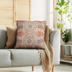 Benzara Gib 18 X 18 Handcrafted Square Cotton Accent Throw Pillow, Ornate Vintage Floral Pattern, Multicolor -Safavieh Store 6192871 ALT3