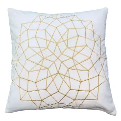 Benzara Hugo 20 X 20 Square Accent Throw Pillow, Embroidered Geometric Abstract Pattern, With Filler, White, Gold