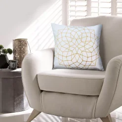 Benzara Hugo 20 X 20 Square Accent Throw Pillow, Embroidered Geometric Abstract Pattern, With Filler, White, Gold -Safavieh Store 6192937 ALT2
