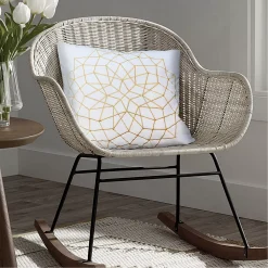 Benzara Hugo 20 X 20 Square Accent Throw Pillow, Embroidered Geometric Abstract Pattern, With Filler, White, Gold -Safavieh Store 6192937 ALT3