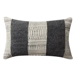 Benzara 12 X 20 Rectangular Soft Cotton Dhurrie Accent Lumbar Throw Pillow, Kilim Pattern, Gray, White