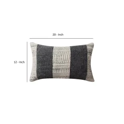 Benzara 12 X 20 Rectangular Soft Cotton Dhurrie Accent Lumbar Throw Pillow, Kilim Pattern, Gray, White -Safavieh Store 6192966 ALT2