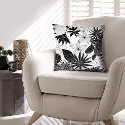 Benzara 17 X 17 Inch Decorative Square Cotton Accent Throw Pillow With Classic Floral Print, Black And White -Safavieh Store 6192977 ALT2