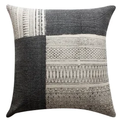 Benzara Dae 24 X 24 Square Handwoven Accent Throw Pillow, Cotton Dhurrie, Classic Kilim Pattern, Gray, Off White