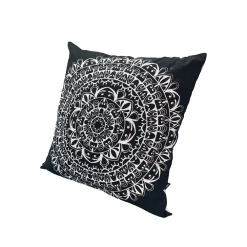 Benzara 20 X 20 Modern Square Cotton Accent Throw Pillow, Mandala Design Pattern, Black, White