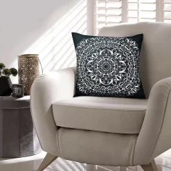 Benzara 20 X 20 Modern Square Cotton Accent Throw Pillow, Mandala Design Pattern, Black, White 8 Benzara 20 X 20 Modern Square Cotton Accent Throw Pillow, Mandala Design Pattern, Black, White -Safavieh Store 6193083 ALT2