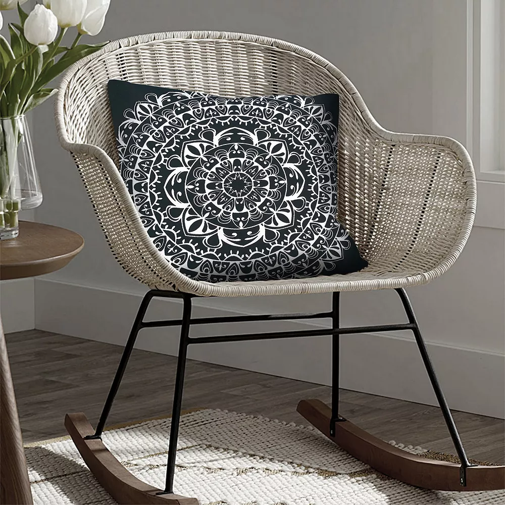 Benzara 20 X 20 Modern Square Cotton Accent Throw Pillow, Mandala Design Pattern, Black, White 6 Benzara 20 X 20 Modern Square Cotton Accent Throw Pillow, Mandala Design Pattern, Black, White - Image 4