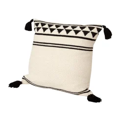 Benzara 18 X 18 Square Cotton Accent Throw Pillow With Simple Striped Pattern And Tassels, White And Black