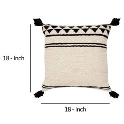Benzara 18 X 18 Square Cotton Accent Throw Pillow With Simple Striped Pattern And Tassels, White And Black 8 Benzara 18 X 18 Square Cotton Accent Throw Pillow With Simple Striped Pattern And Tassels, White And Black -Safavieh Store 6193103 ALT2