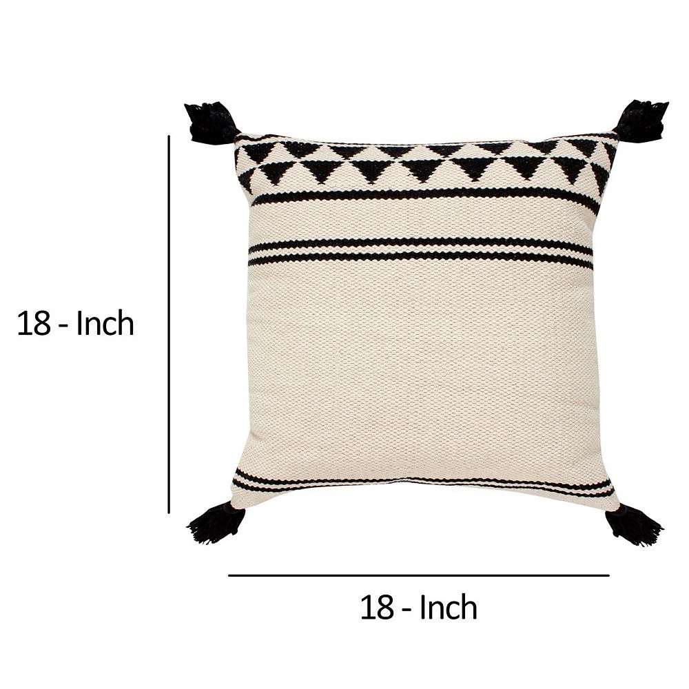 Benzara 18 X 18 Square Cotton Accent Throw Pillow With Simple Striped Pattern And Tassels, White And Black 5 Benzara 18 X 18 Square Cotton Accent Throw Pillow With Simple Striped Pattern And Tassels, White And Black - Image 3