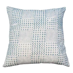 Benzara 18 X 18 Handcrafted Square Cotton Accent Throw Pillow, Aztec Minimalistic Print, Blue, White