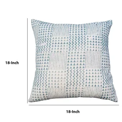 Benzara 18 X 18 Handcrafted Square Cotton Accent Throw Pillow, Aztec Minimalistic Print, Blue, White -Safavieh Store 6193166 ALT2