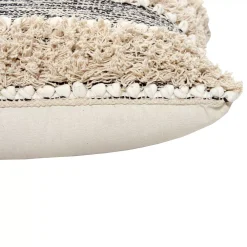 Benzara 18 X 18 Shaggy Square Cotton Accent Throw Pillow, Abstract Art Texture Design, Beige, Black -Safavieh Store 6193217 ALT2