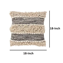 Benzara 18 X 18 Shaggy Square Cotton Accent Throw Pillow, Abstract Art Texture Design, Beige, Black -Safavieh Store 6193217 ALT3