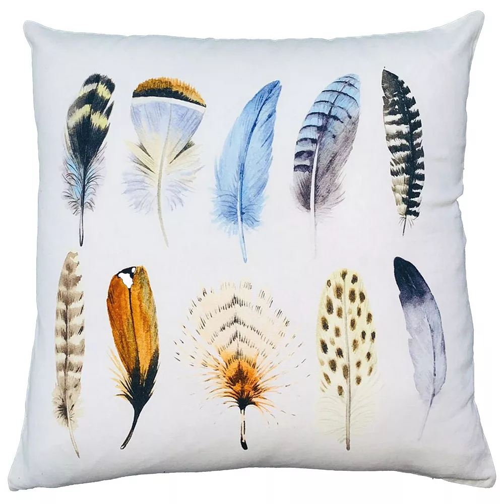 Benzara 20 X 20 Modern Square Cotton Accent Throw Pillow, Printed Feather Patterned Design, White, Multicolor 3 Benzara 20 X 20 Modern Square Cotton Accent Throw Pillow, Printed Feather Patterned Design, White, Multicolor